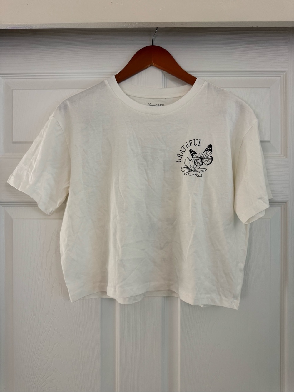 Lemon Cake Grateful For Everything Butterfly Graphic Crop Top - Small